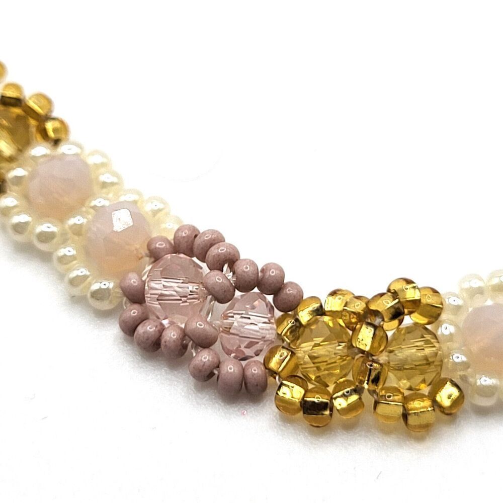Artisan Handmade Rose Gold Beaded Floral Bracelet 8in